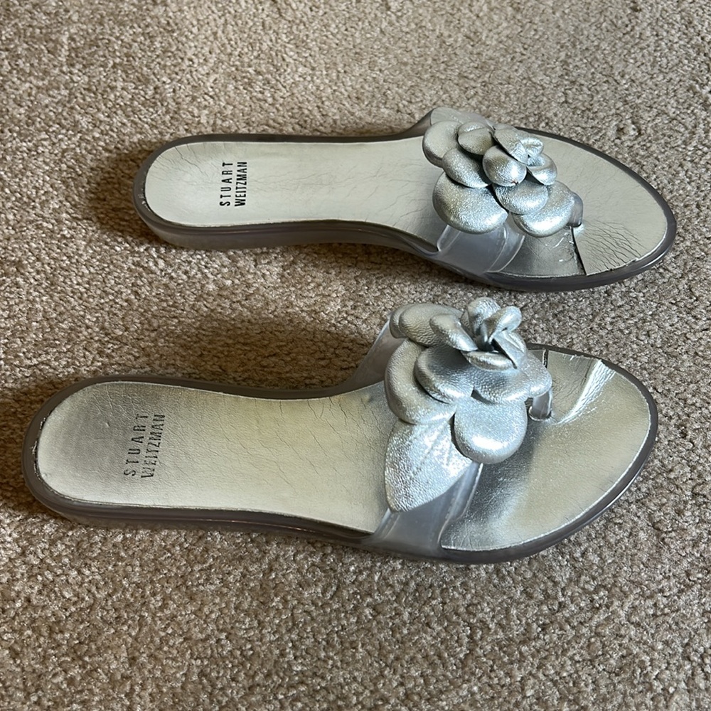 Stuart Weitzman Silver Floral Women's Sandals - Picture 3 of 4